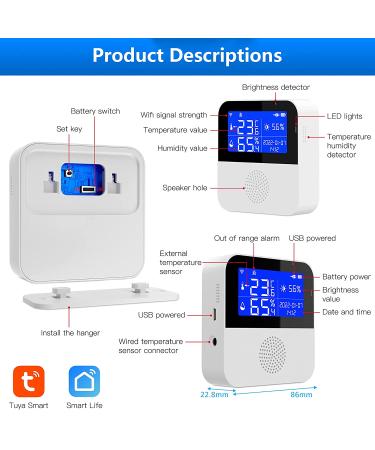 WiFi Hygrometer Thermometer with External Probe - Wireless Digital Monitor for Home, Greenhouse, Fish Tank & Refrigerator - Tuya App Compatible - Real-time Sync & Backlight LCD - Buy Online on GoSupps.com