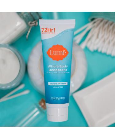 Lume Whole Body Deodorant - Invisible Cream Tube - 72 Hour Odor Control - Aluminum Free Baking Soda Free Skin Safe - 3.0 ounce (Unscented) Unscented 3 Ounce (Pack of 1) - Buy Online on GoSupps.com