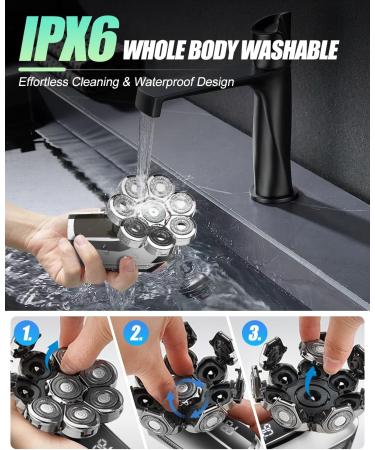 Neialla Bald Skull Shavers for Men 6-in-1 Rotary Electric Head Shaver Kit - Waterproof Wet Dry Grooming with Beard Clippers - Blue - Buy Online on GoSupps.com