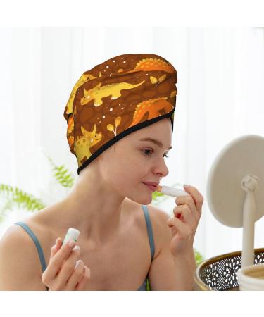 Dinosaurs & Leaves Microfiber Hair Towel | Super Absorbent Coral Velvet Wrap for Women - Perfect for Long Curly & Thick Hair - Buy Online on GoSupps.com