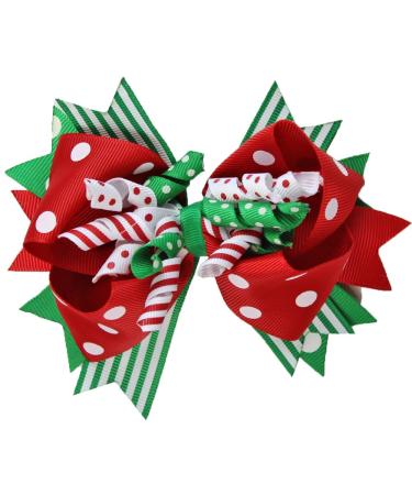 juDanzy Large Red and Green Polka Dot Jolly Christmas Hair Bow Clip