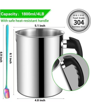 Candle Making Pouring Pot 1800ml Stainless Steel Double Boiler Pitcher | Heat-Resistant Handle & Dripless Spout Design | 60oz Wax Melting Pot - 1Pc Spoon Included - Buy Online on GoSupps.com