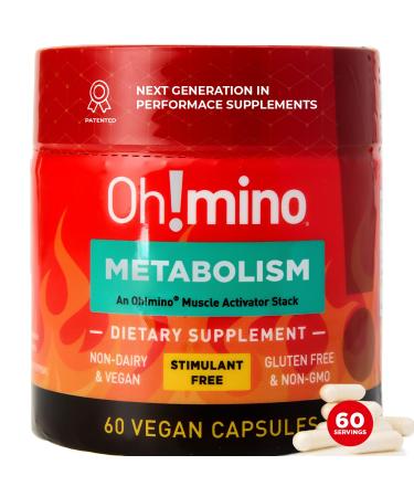 Oh!mino Metabolism Support Supplement for Efficient Fat to Energy Conversion w/L-Carnitine Phenylcapsaicin & Vitamin B3 - Non-Jitters Stimulant-Free Vegan Non-Dairy Capsules (60 Servings)
