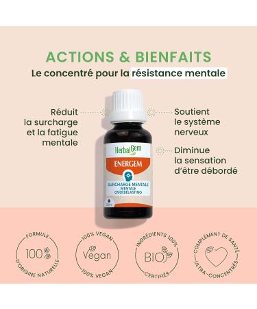 Herbalgemm EnerGem Mental Overload Organic - Overwork and Mental Resistance - Food Supplement Gemmotherapy Concentrated - 30 - Buy Online on GoSupps.com