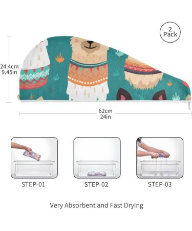 Buy Llama with Glasses Hair Towel 2 Pack - Super Absorbent & Quick Dry Hair Turbans for Women & Girls - Perfect for Easy Drying - Buy Online on GoSupps.com