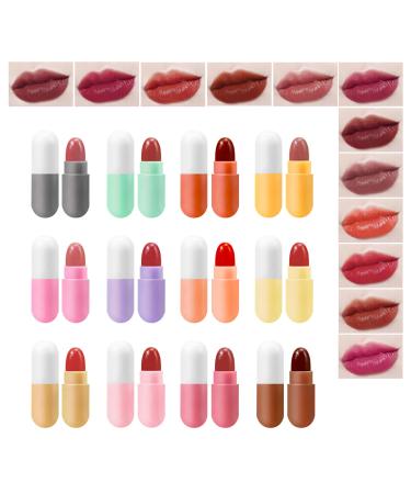 12PCS Mini Capsule Pills Lipstick Set Matte Lip Stain Long Lasting Waterproof Lip Gloss Kit Pill Shaped Lipstick Lip Balm Suit for Women Girls