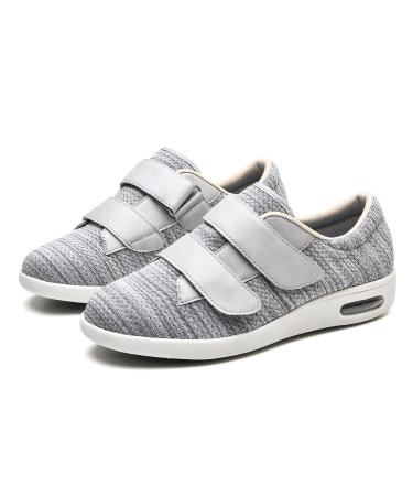 MEJORMEN Women's Extended Width Diabetic Shoes Two Adjustable Strap Edema Walking Shoes Lightweight Breathable Casual Sneakers for Swollen Feet Diabetic Edema Bunions Plantar Fasciitis 6.5 Light Gray