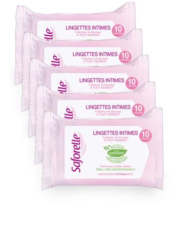 Saforelle Intimate Wipes Set of 5 boxes with 10 individual wipes each No perfume 10 pieces (pack of 5)
