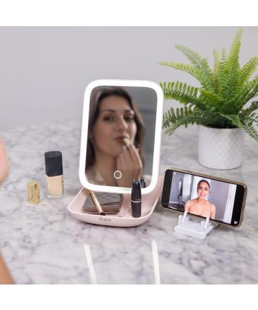 SARA Travel Magnifying Makeup Mirror with Dimmable LED Light - 10X Magnification, Rechargeable, Portable Pocket Stand - Ideal for Makeup Storage, Bedroom, Hotel, Cruise - Rose - Buy Online on GoSupps.com