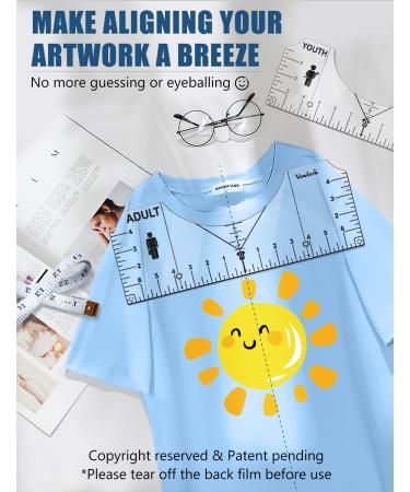 Vinyl Alignment Tshirt Ruler Guide with Soft Tape Measure - Center Designs with Precision for Cricut, Heat Press, HTV - Sewing Supplies and Crafting Tools - Transparent PVC - Professional Alignment Tool - Buy Online on GoSupps.com