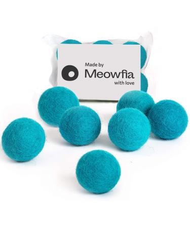 MEOWFIA Wool Ball Toys - 6-Pack of Safe for Cats and Small Dogs Balls - 1.5 Inch and 2 Inch Felted Wool Cat Toy and Dog Toy 1.5 Inch Aquamarine