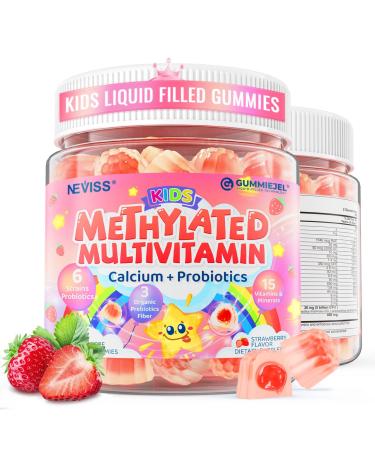 Kids Multivitamin Gummies + Calcium Probiotics Vitamin D3 C Methylated B12 & Methylfolate B6 A K2 E Zinc Prebiotics for Children Ages 4+ Clean & Sugar Free for Nutritional Support 60 Cts 60 Count (Pack of 1)
