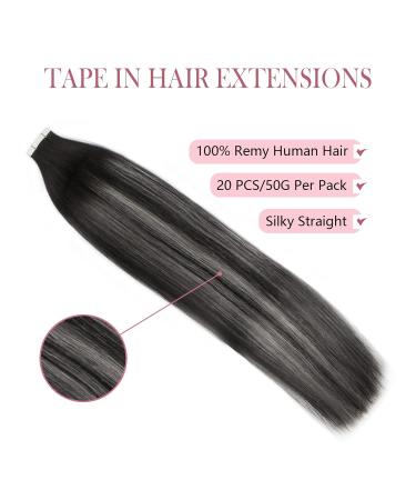 Sixstarhair 14 Real Remy Ombre Tape-In Extensions - 20 Pieces 50g Black to Silver - Buy Online on GoSupps.com