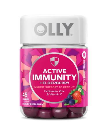 Olly Gummy Active Immunity+Elderberry, 45 Gummies (1 Pack), Berry Flavor Active Immunity 45 Count (Pack of 1)