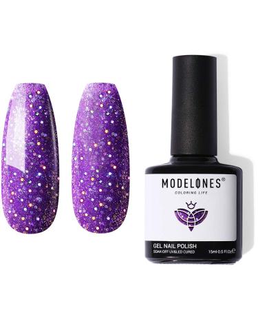 modelones Gel Nail Polish  1Pcs 15ML Purple Glitter Nail Polish Soak Off LED Gel Nail Kit Nail Art Manicure Gift for Women Girlfriend
