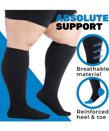3 Pack Wide Calf Compression Stockings 20-30mmHg for Men and Women - Plus Size Knee High for Swelling, Varicose Veins, Edema - Black 4XL - Buy Online on GoSupps.com