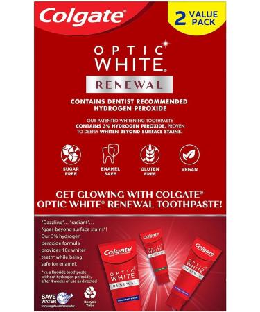 Colgate Optic White Renewal Teeth Whitening Toothpaste Enamel Strength 2 Pack 3 Oz Tube - Buy Online on GoSupps.com