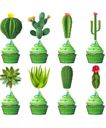 48 Pcs Cactus Cupcake Toppers for Cactus Party Decorations Summer Party Birthday Party Cupcake Toppers Fiesta Party Decorations Cactus Baby Shower Taco Party Decorations Paper Cactus