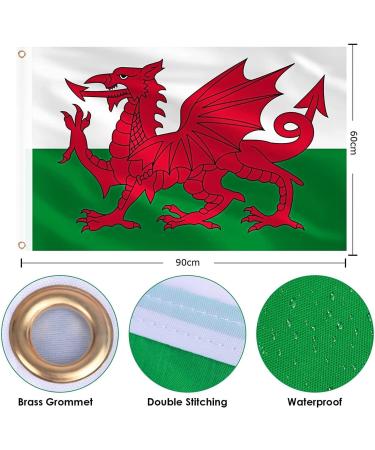 Shachi Great Wales Flag - Welsh Dragon 3ft x 2ft | Polyester Tissue with Brass s for FIFA World Cup Football Rugby & Sports - Buy Online on GoSupps.com