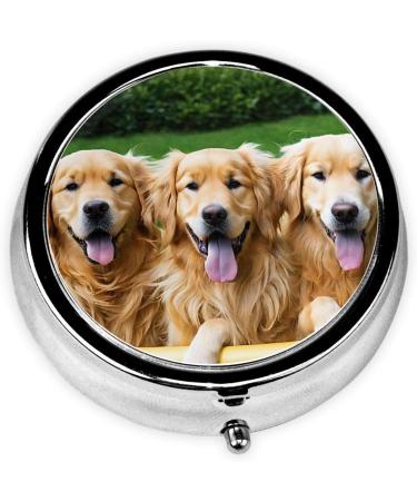 Golden Retriever Puppy Mini Round Pill Box | 3 Compartment Travel Pill Organizer | Portable Medicine Case for Home & Office - Buy Online on GoSupps.com