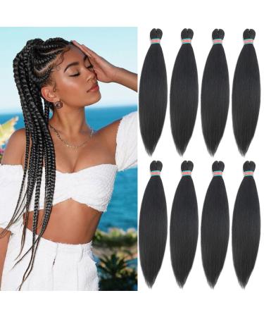 RUN SHUI Pre-stretched Braiding Hair Kanekalon Braid Hair Extensions Ombre Braiding Hair Pre stretched Crochet Twist Braid (24''-8packs 1b) 24 Inch (Pack of 8) 1b