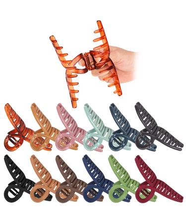 12 Pack 5.1 Inch Extra Large Hair Claw Clips for Women Thick Hair Jumbo Claw Clips 12 Solid Colors Butterfly Big Jaw Clips Non-slip Strong Hold Hair Clamps for Long Curly Straight Hair