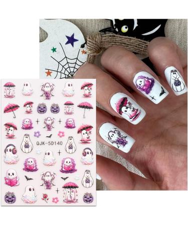 JMEOWIO 3D Embossed Halloween Nail Art Stickers Decals Self-Adhesive 5D Cute Pink Moon Ghost Pumpkin Nail Supplies Nail Art Design Decoration Accessories 4 Sheets - Buy Online on GoSupps.com