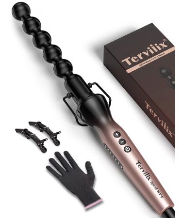 Terviiix Bubble Curling Wand, Spiral Curling Iron for Tight & Loose Curls, Curling Wand for Long Hair, Ceramic Long Barrel Wand Curler for Fine Hair, Instant Heat to Max 430°F, with Glove & Clips Gold