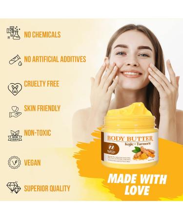 Turmeric & Kojic Body Butter - Natural Skin Brightening Lotion for Even Tone Scars & Sun Damage - Whipped Shea Butter Cream - Buy Online on GoSupps.com