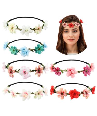 Cinaci 6 Pack Handmade Adjustable Rose Flower Wreath Headbands Crown Tiara Garland Wedding Party Headpiece for Women Brides Bridesmaids Baby Girls Teens - Buy Online on GoSupps.com