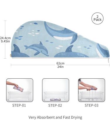 Dolphins Pattern Hair Towel 2 Pack - Super Absorbent Quick Dry Hair Turbans for Women & Girls | Perfect Hair Drying Solution - Buy Online on GoSupps.com