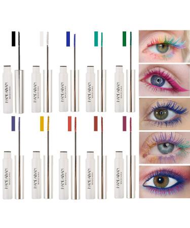 Waterproof Color Mascara COOSA 10 Color Variety Pack Mascara Eyeliner Charming Longlasting Mascara for Eyelash Eye Makeup (10PCS)