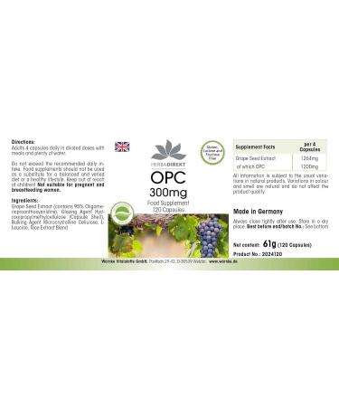 HERBADIREKT OPC 300mg Grape Seed Extract Vegan Capsules (120 Count) - Buy Online on GoSupps.com
