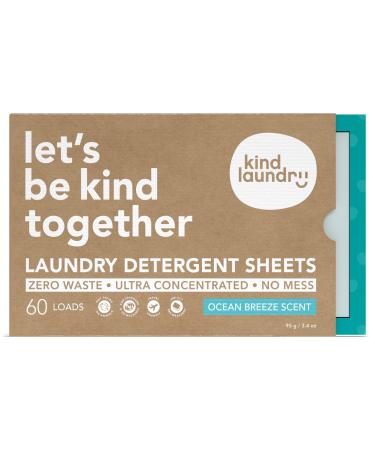 KIND LAUNDRY Detergent Sheets (Ocean Breeze) - Award Winning Eco Friendly Washer Soap Strips, Plant Based Liquidless Formula, Zero Waste, Biodegradable, Great for Travel, Camping (up to 120 loads) Ocean Breeze 60 Count (Pa