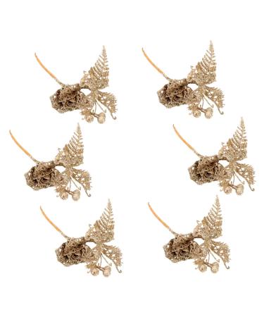 LIFKICH 6pcs Christmas Cuttings Christmas Flowers Floral Picks Glitter Christmas Branches Tree Branches Christmas Golden Berries Rose Branches Craft Flowers Flower Sticks Set Plastic Roses