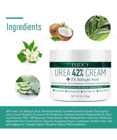 Ellocy Urea 42% Foot Cream with Salicylic Acid - 4.2 oz - Best Callus Remover for Thick, Cracked, Rough, Dead & Dry Skin - Moisturizes and Rehydrates Feet - Buy Online on GoSupps.com
