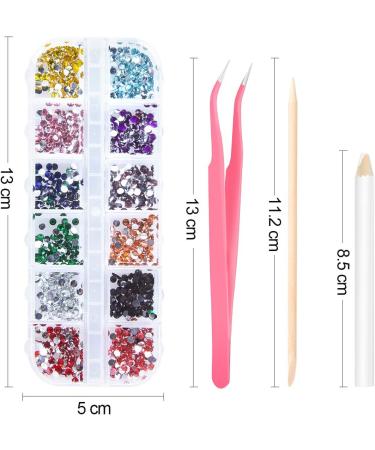 3 Boxes Nail Art Rhinestones & Gems Set - Clear Crystals Mix Sizes, 2 Picker Tools, Wooden Sticks, Tweezer - Buy Online on GoSupps.com