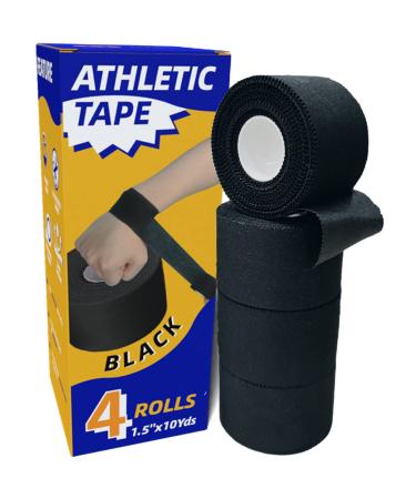(4 Pack) 1.5in X 10 Yards Athletic Sports Tape Adhesive Medical Tape Used for First Aid Injury Wrap Wrist Wraps Suit for Football Tennis Boxing Hockey Sticks (Black)