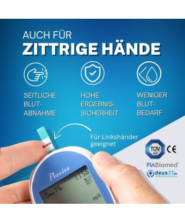 Fiabiomed Precisa: Certified Blood Sugar Measuring Device Set with 50 Test Strips & Lanzetten | High-Precision Portable Diabetes Monitor with Stechhilfe & Tasche - Germany - Buy Online on GoSupps.com