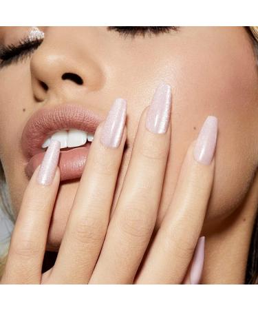 Static Nails Reusable Pop-On Manicure Set  Non-Damaging Glue-On Nails (Velvet Nails Pink Long Coffin) - False Nails with Static Nail Glue  Nail Set  Fake Acrylic Press On Nails