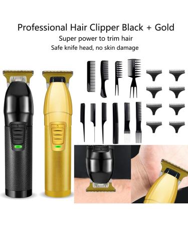 Professional Cordless Hair Clippers Set for Men - Rechargeable with 10 Styling Combs | 2 Pieces Black Gold - Buy Online on GoSupps.com