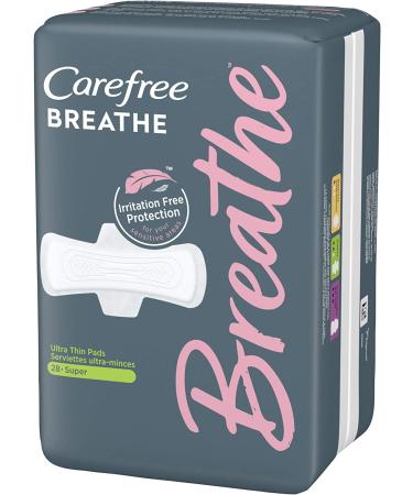 Carefree Breathe Ultra Thin Super Pads with Wings - 28 Count | Irritation-Free & Unscented - Buy Online on GoSupps.com