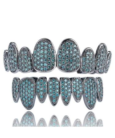 RINTOLER Diamond Dental Grill for Men and Women Irregular 8 Teeth Micro Inlaid Zircon Hip-hop Braces Hiphop Halloween Braces Emerald Green