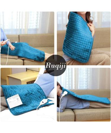 Ruqiji 17''x33'' XXXL King Size Fast-Heating Flannel Electric Heating Pad - 6 Temperature Settings, Pain Relief for Back, Neck, Shoulders, Abdomen, Legs - Light Teal - Buy Online on GoSupps.com