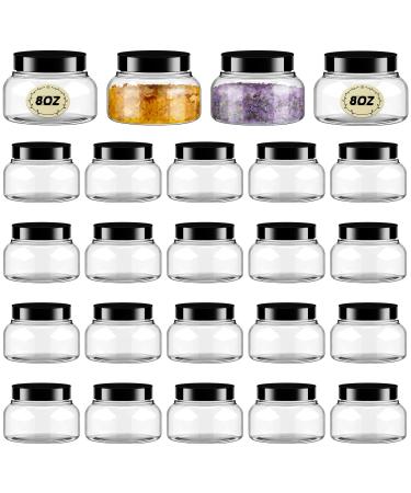 24 Pack Plastic Jars with Lids Labels Plastic Containers Round Refillable Cosmetic Containers Empty Body Butter Jars Sugar Scrub Containers for Lotions Cosmetics Cream Body Scrub (Clear 8 oz) 8 oz Clear