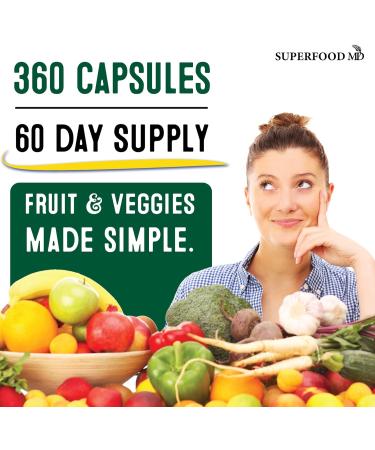 Superfood Fruit and Veggie Supplement - 720 Capsules with Olive Leaf - 100% Whole Super Fruit and Super Vegetable Supplements - Made in USA Soy Free (360 Count x 2) - Buy Online on GoSupps.com