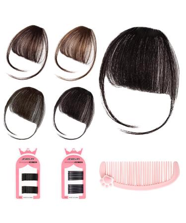 Zynery 4 pieces clip in Bangs fake bangs fake pony pony hair part fringe hair clip in pony clip in hair extensions for women (light brown dark brown brown-black black)