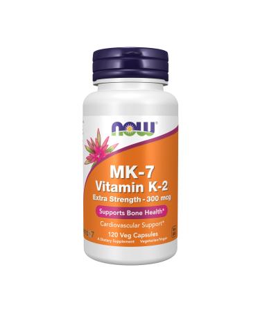 Now Foods Supplements MK-7 Vitamin K-2 300 mcg Cardiovascular Support* Supports Bone Health* 120 Veg Capsules 120 Count (Pack of 1)