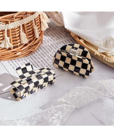 2 Pack Vintage Checker & Banana Hair Clips - Acrylic Black & White Jaw Clips for Strong Hold | French Tortoise Grip Jewelry for Women & Girls - Buy Online on GoSupps.com