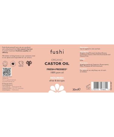 Fushi Organic Castor Oil - 30ml 100% Pure Cold & Fresh-Pressed For Dry Skin & Hair Growth Eyelashes & Eyebrows Hexane Free Food-grade for inner health Sustainably Sourced - Buy Online on GoSupps.com